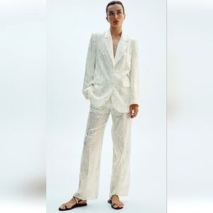 ZARA ZW OYSTER/WHITE SEQUIN STRAIGHT LEG PANTS ✨️✨️✨️